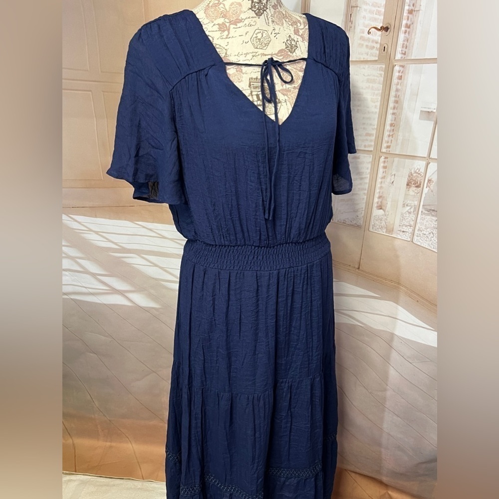 Luxology Dress Women's Medium Blue Maxi Dress Short Sleeve Size M. - Picture 9 of 13